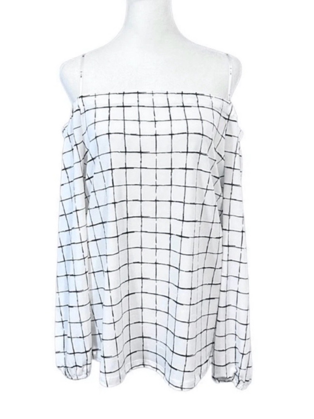 Mine Off The Shoulder  Windowpane Long Sleeve Top Size Medium